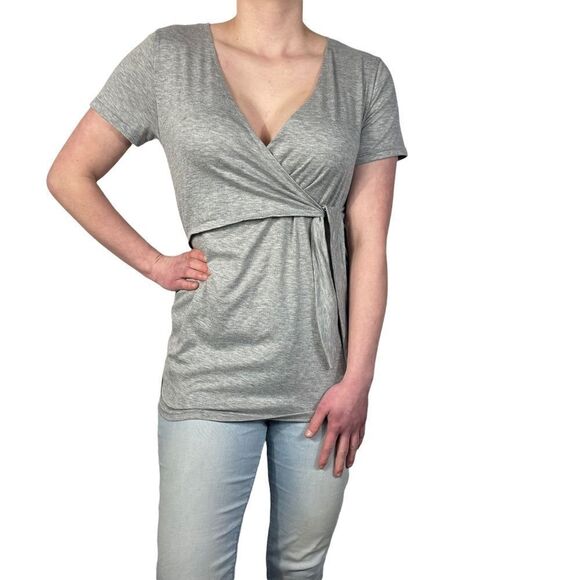 Molliya Grey V neck Wrap Maternity Top - Picture 2 of 8